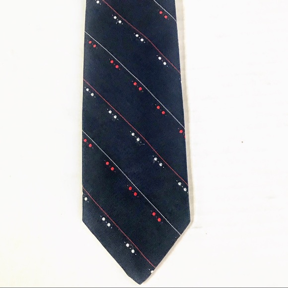 Tie Navy Red White Polyester 3” Wide Vintage - Picture 3 of 9